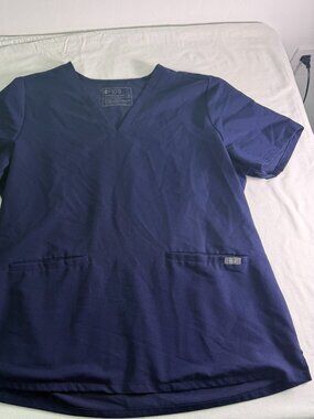 FIGS Navy Blue Scrub Top XL Technical Collection Medical Uniform V Neck